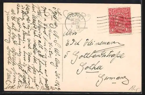 AK Sydney, Elizabeth Street from Hyde Park, Strassenbahn