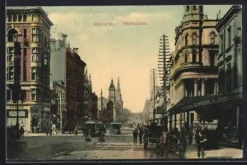 AK Melbourne, Collins Street, Strassenbahn