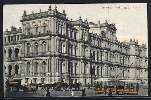 AK Brisbane, Treastry Building, Strassenbahn