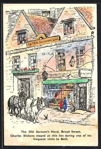 Künstler-AK Bath, The Old Saracen`s Head, Broad Street