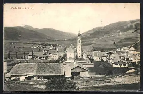 AK Toblach, Ortsansicht mit Kirchturm
