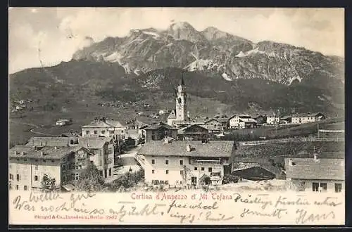AK Cortina d`Ampezzo, Ortsansicht mit Kirche und Mt. Tofana