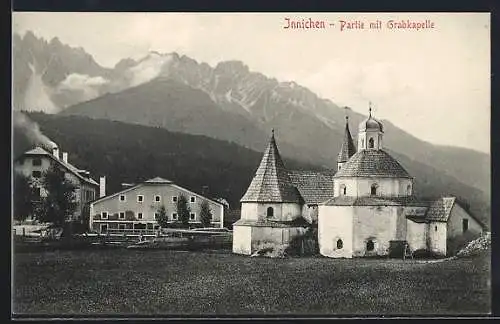 AK Innichen, Ortspartie mit Grabkapelle