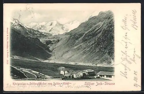 AK Solda / Sulden, Blick vom Sulden-Hotel zur Königsspitze u. Suldengletscher
