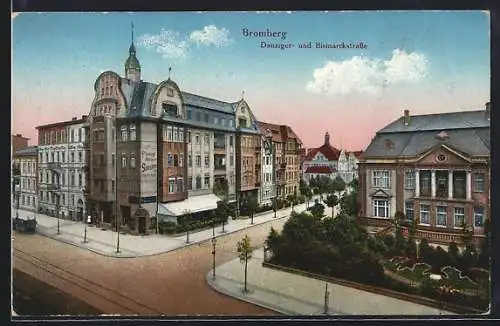 AK Bromberg-Bydgoszcz, Partie an der Danziger. und Bismarckstrasse
