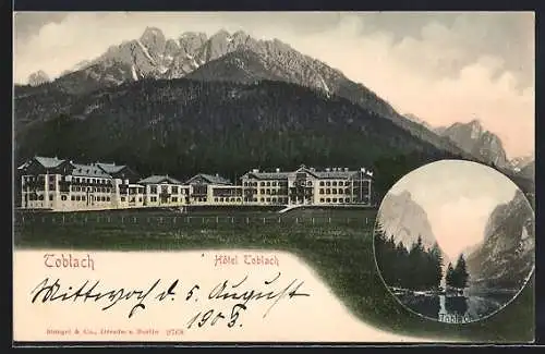 AK Toblach, Toblach See und Hotel Toblach