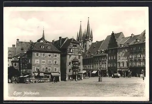 AK Eger, Marktplatz mit Blick zu den Kirchtürmen