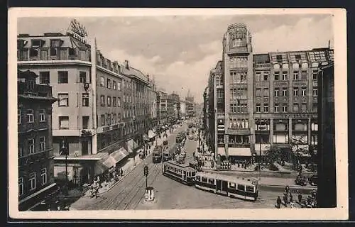 AK Prag, Strassenbahn am Graben