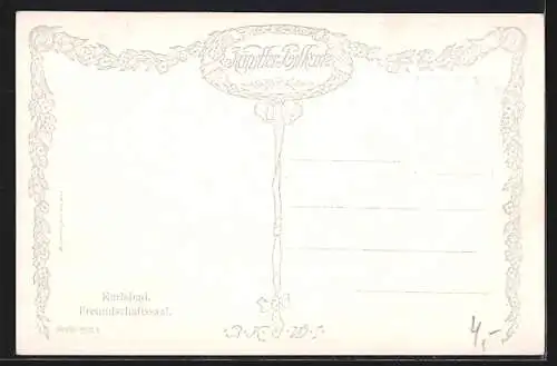 Künstler-AK Karlsbad, Gasthaus Freundschaftssaal mit Gartenlokal