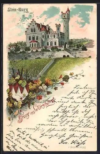 Lithographie Würzburg, Gasthaus Stein-Burg