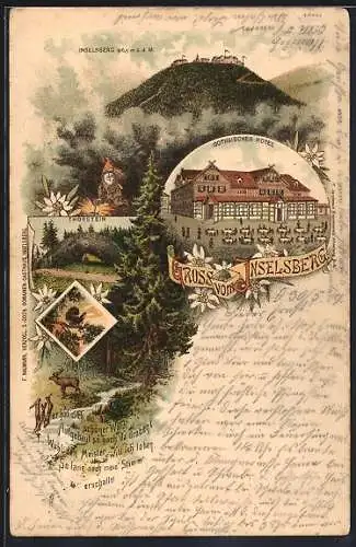 Lithographie Inselsberg, Gothaisches Hotel, Thorstein, Teilansicht