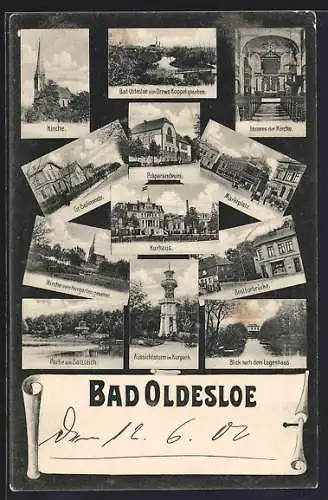 AK Bad Oldesloe, Kurhaus, Gr. Salinenstrasse, Partie am Salzteich, Besttorbrücke, Präparandeum