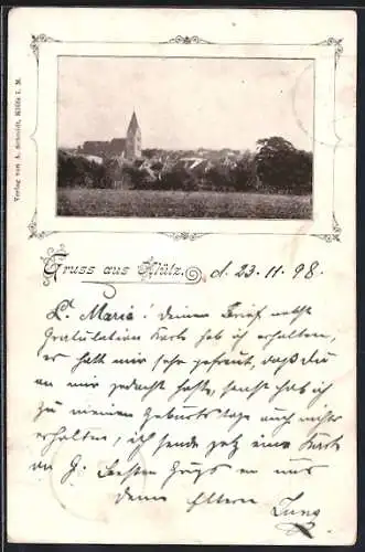AK Klütz, Ortsansicht mit Kirche im Passepartout
