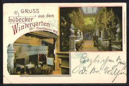 AK Lübeck, Restaurant Lübecker Wintergarten, Fleischhauerstr. Nr. 13, Innenansicht