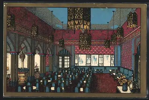 AK Ilmenau, Hotel und Cafe Kaiserhof, das maurische Cafe, Innenansicht-Speisesaal