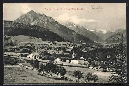 AK Patsch, Ortschaft und Kirche von einer kleinen Anhöhe aus gesehen