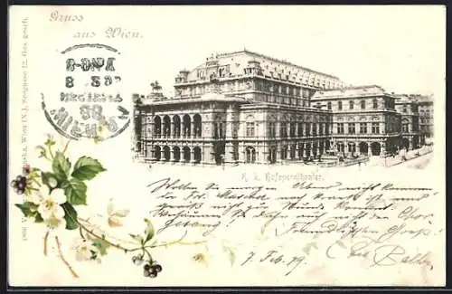 Lithographie Wien, K. k. Hofoperntheater, Brombeerzweig