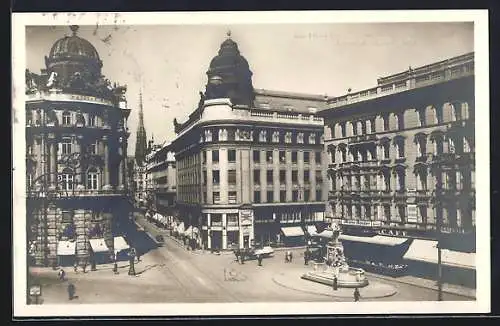AK Wien, Revolutionsplatz, Tegetthoffstrasse und Mozart-Denkmal aus der Vogelschau, rückseitig 