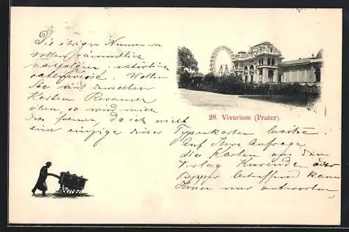 AK Wien, Vivarium im Prater, Figur mit Karren