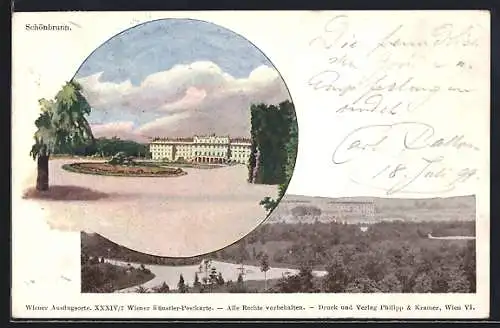 Künstler-AK Philipp + Kramer Nr. XXXIV /7: Schönbrunn, Ortspartien