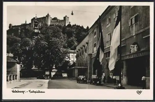 AK Salzburg, Festspielhaus mit Strasse und Hohensalzburg