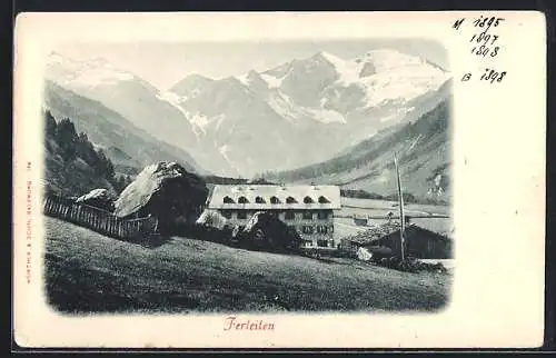 AK Ferleiten, Hausansicht mit Gebirgspanorama