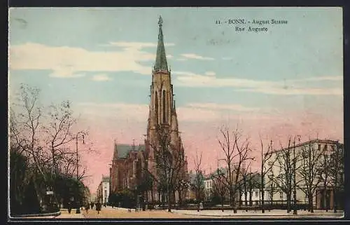 AK Bonn, Partie an der Auguststrasse in der Abenddämmerung