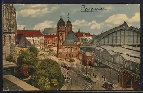AK Köln, Partie am Hauptbahnhof mit Strassenbahn