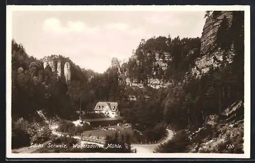 AK Waltersdorf /Sächs. Schweiz, Blick auf die Mühle