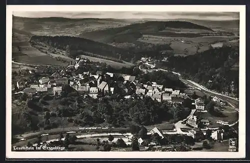 AK Lauenstein im Erzgebirge, Ortsansicht aus der Vogelschau, Fliegeraufnahme