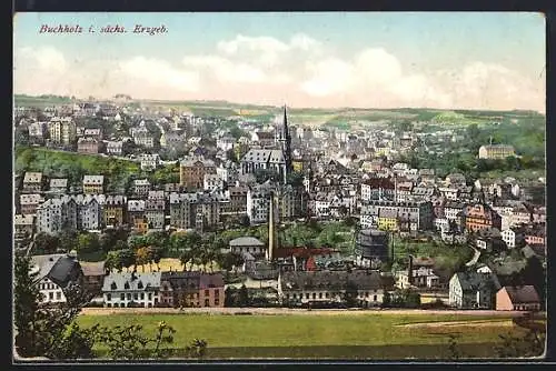 AK Buchholz / sächs. Ergeb., Ortsansicht von Hügel aus