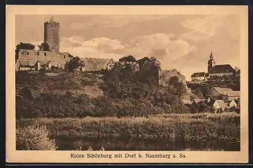 AK Schönburg b. Naumburg, Ruine mit Dorf