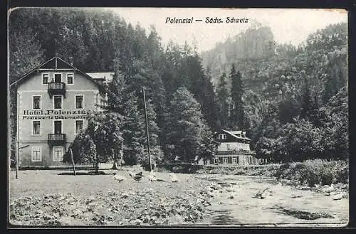 AK Polenztal /Sächs. Schweiz, Hotel Polenztal an kleinem Fluss