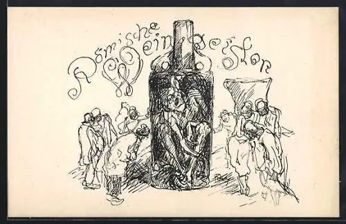 AK Speyer, Karikatur aus dem Historischen Weinmuseum