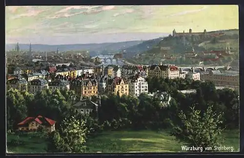 AK Würzburg, Totalansicht aus der Vogelschau
