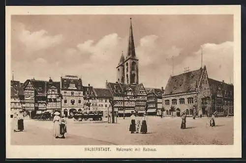 AK Halberstadt, Holzmarkt mit Rathaus