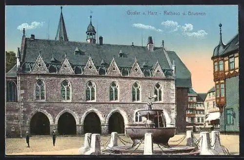 AK Goslar a. Harz, Rathaus und Brunnen