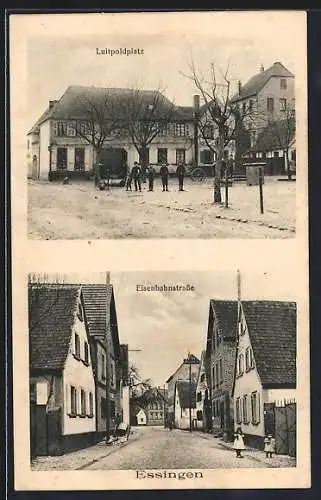 AK Essingen / Pfalz, Luitpoldplatz, Eisenbahnstrasse
