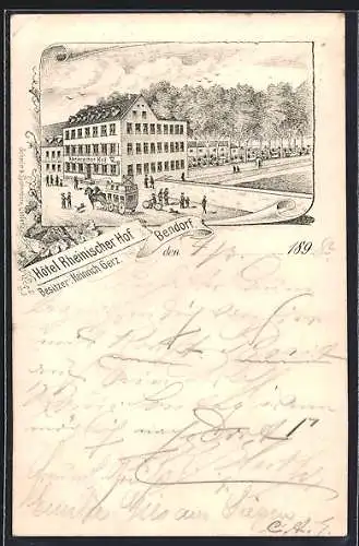 Lithographie Bendorf / Rhein, Hotel Rheinischer Hof, Bes. Heinrich Gerz