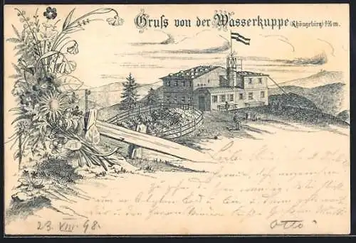 Lithographie Gersfeld / Rhöngebirge, Gasthaus auf der Wasserkuppe