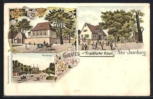 Lithographie Neu-Isenburg, Restaurant Frankfurter Haus, Waldbahn
