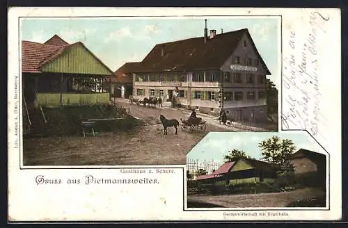 AK Dietmannsweiler, Gasthaus z. Schere, Gartenwirtschaft mit Kegelbahn