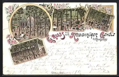 Lithographie Rendsburg, Nobiskrüger Gehölz mit Garten