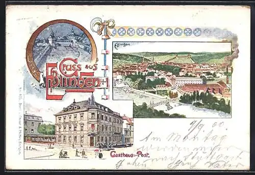 Lithographie Esslingen / Neckar, Gasthaus zur Post, Ortsansicht