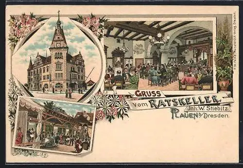 Lithographie Plauen b. Dresden, Ratskeller, Inh. W. Stiebitz