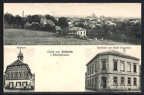 AK Alsheim, Rathaus, Gasthaus zur Stadt Columbus, Ortsansicht