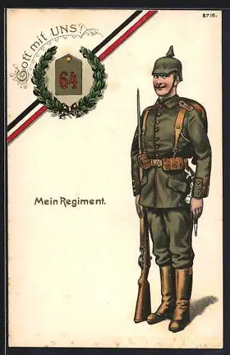 Künstler-AK Soldat des Infanterie-Regimentes No. 64 in Uniform
