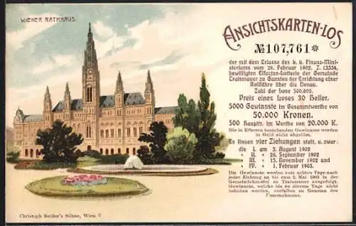 Lithographie Wien, Rathaus, Ansichtskarten-Los, Ansichtskartengeschichte