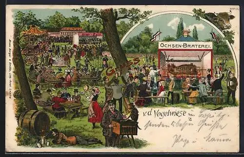 Lithographie Dresden, Dresdener Vogelwiese, Leierkasten-Mann