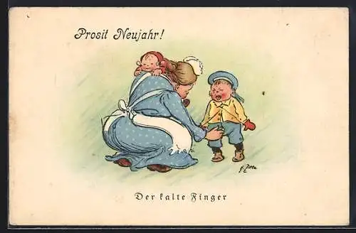 Künstler-AK Heinrich Zille: Der kalte Finger, Mutter begutachtet ihren Sohn